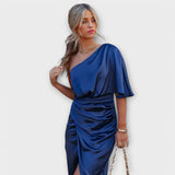 Élise - Blaues luxuriöses One-Shoulder-Abendkleid