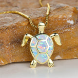 Pendentif Tortue en Opale de Feu Vert Vintage en Or