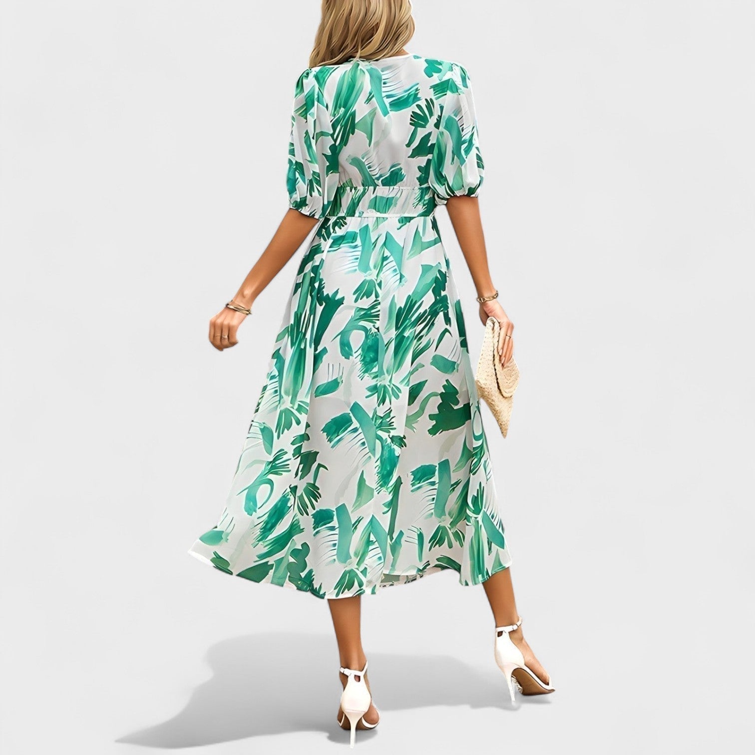 Clara - Robe midi bleue à motif floral