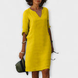 Ellyse - Petrolfarbenes Sommerkleid mit V-Ausschnitt