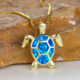 Collier Pendentif Tortue en Opale de Feu Verte Vintage