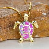 Pendentif Tortue en Opale de Feu Vert Vintage en Or