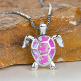 Collier Pendentif Tortue en Opale de Feu Verte Vintage