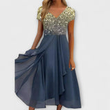 Lara - Schwarzes Chiffon-Partykleid mit Blütenoberteil