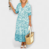 Caitlin - Robe fleurie légère bleue et blanche