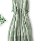 Salbeigrünes Leinen-Trägerkleid