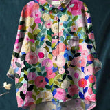 Chemise en lin décontractée pour femme à motif floral printanier coloré