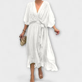 Amoura - Robe en mousseline vert olive à col en V