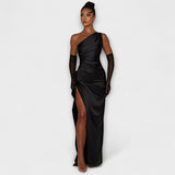 One-Shoulder-Maxikleid in Rosa mit Satin