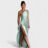 One-Shoulder-Maxikleid in Rosa mit Satin