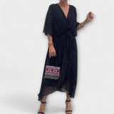 Amoura - Robe en mousseline vert olive à col en V