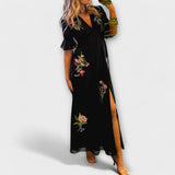 Beatrice - Robe bleu marine à broderie florale