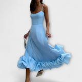 Lily - Lila festliches Satin-Midikleid mit Volants