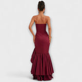 Zuri - Rosa Off-Shoulder-Maxikleid mit Rüschen