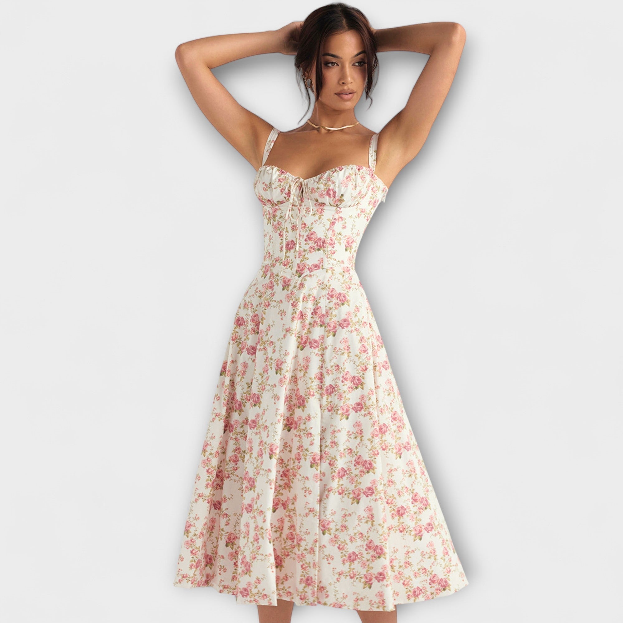 Zipporas - Tailliertes Bustierkleid mit Frühlingsblumen