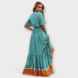 Sirva - Türkises Boho-Maxikleid mit Blütenmuster