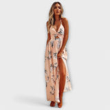 Epona - Cremefarbenes Boho-Maxikleid mit Blütenmuster