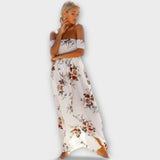Verena - Weisses Boho-Midikleid mit Blütenmuster