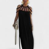Briar - Robe maxi beige à tresses drapées
