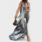 Calliope - Robe maxi métallisée argentée