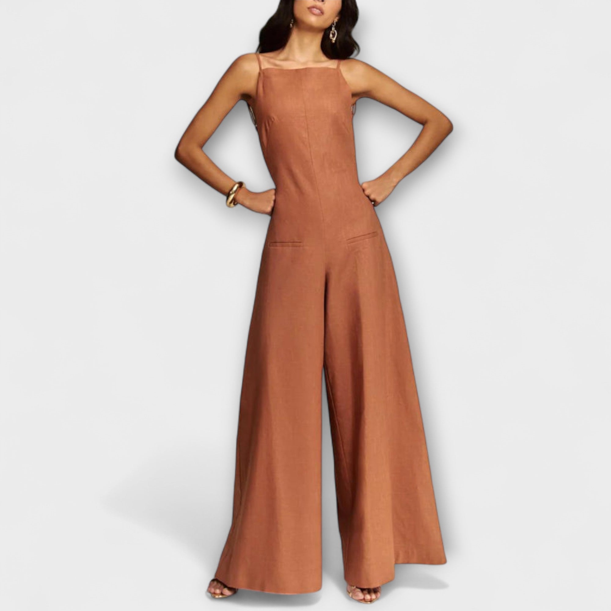 Ylva - Brauner Halter-Jumpsuit