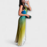 Haven - Gelb-grünes Falten-Maxikleid mit Farbverlauf