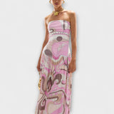 Tatum - Pastellfarbenes schulterfreies Maxikleid
