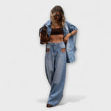 Blair - Ensemble en denim bleu à pantalon large
