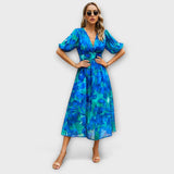 Mathilda - Blaues Midikleid mit Blütenmuster