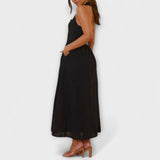Lydia - Schwarzes Mid-Length-Halterkleid mit Taillendetail