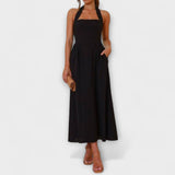 Lydia - Schwarzes Mid-Length-Halterkleid mit Taillendetail