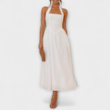 Lydia - Schwarzes Mid-Length-Halterkleid mit Taillendetail