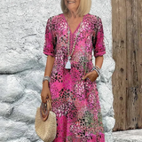 Lia - Rotes Midikleid mit Blütenmuster