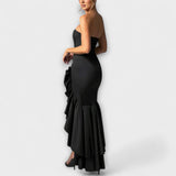 Zuri - Rosa Off-Shoulder-Maxikleid mit Rüschen