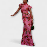 Luna - Pinkes Maxikleid mit Rosenmuster