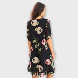 Melin - Schwarzes Chiffonkleid mit Blütenmuster