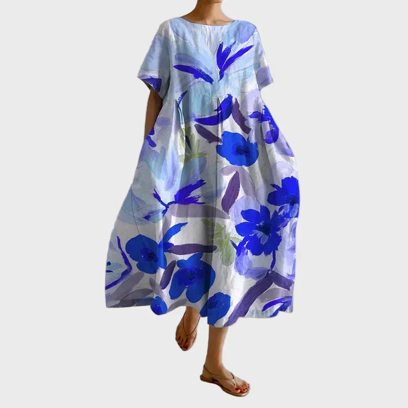 Zartrosa Kleid mit Mohnblumen