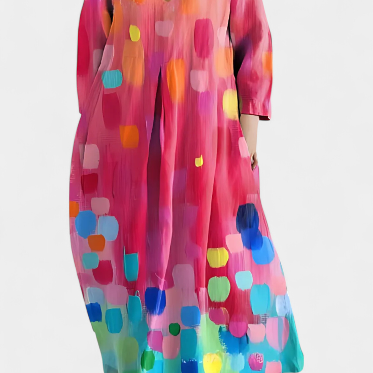 Ana - Robe fluide colorée à motif aquarelle