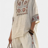 Amália - Ensemble méditerranéen beige brodé