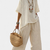 Catarina - Ensemble en lin minimaliste beige