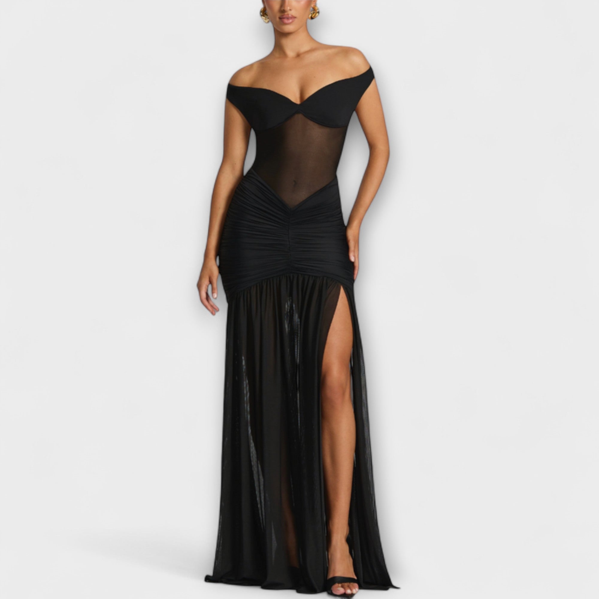 Therese - Grünes Schlitzkleid mit Drapierung