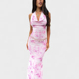 Mara - Rosa Maxikleid mit Blütenmuster