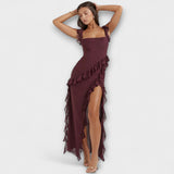Lara - Bordeauxrotes Maxikleid mit Schlitz