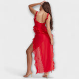 Lara - Bordeauxrotes Maxikleid mit Schlitz