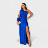 Elisa - Petrolfarbenes One-Shoulder-Kleid mit Raffung