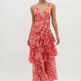 Marina - Rotes elegantes Langkleid mit Blüten