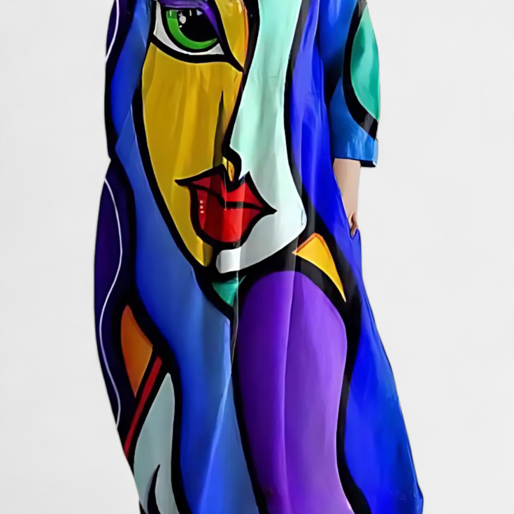Ana - Robe fluide colorée à motif aquarelle