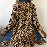 Fablenne™ | Veste Longue Imprimé Léopard Contraste Denim