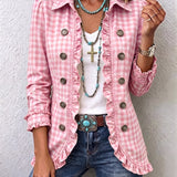 Charlene™ | Veste Boutonnée à Volants Vichy