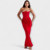 Schwarzes Satin-Maxikleid mit Drapierung